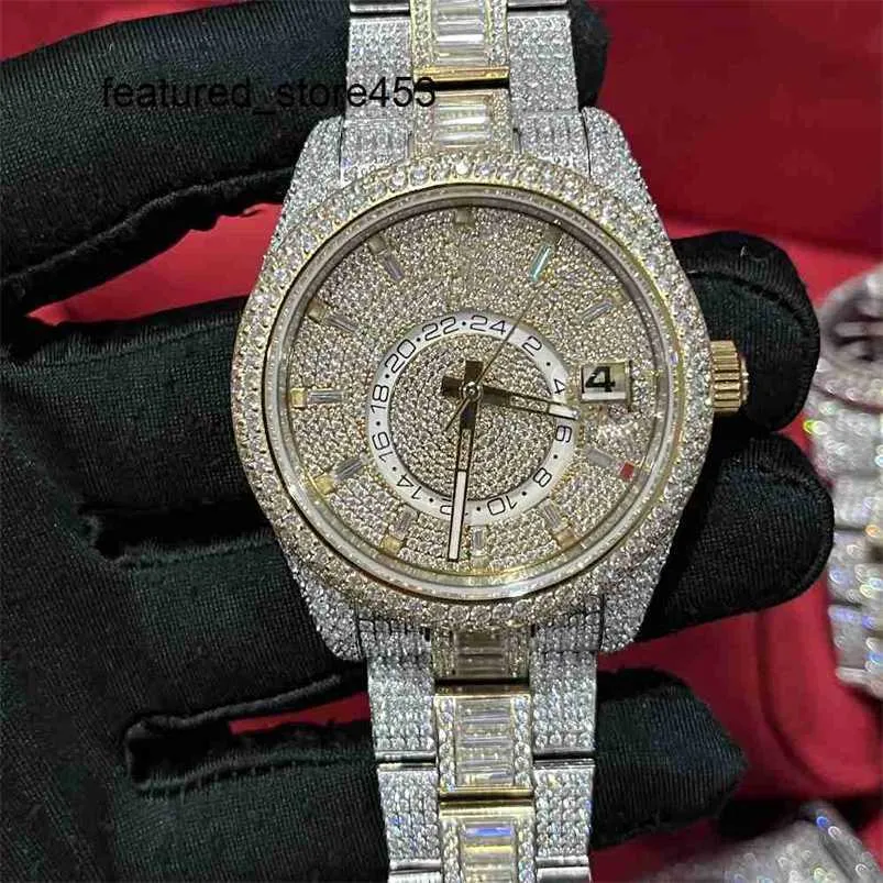 VVS Orologio con diamanti Orologio automatico con diamanti completamente ghiacciato Lavoro funzionale Movimento di alta qualità 42 mm Argento Due pietre Impermeabile Acciaio Fr 6M9Y