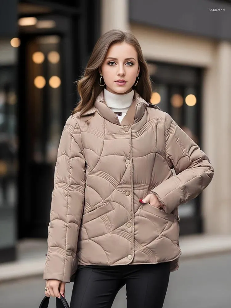 Trench da donna Giacca imbottita in cotone da donna Colletto alla moda a maniche lunghe Cappotto leggero coreano allentato Capispalla casual da donna