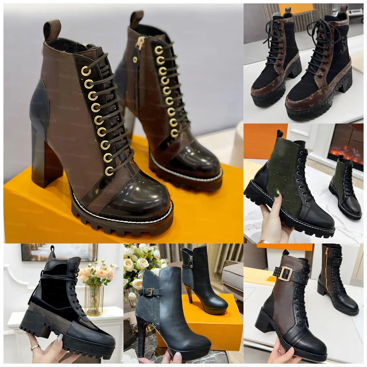 Designer Boot Femmes Desert Boot Plateforme Lauréats Bottes Brodées Talon Chunky Luxueux Hiver Star Trail Bottines