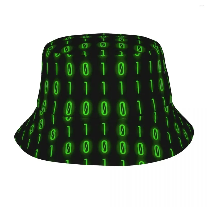 Berets Streetwear Binary Code Programmering Bucket Hat Unisex Foldbar Camping Robot Algoritm Fisherman Spring Headwear