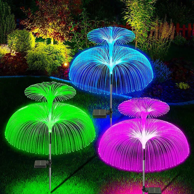 Garden Decorations Double Solar Jellyfish Light 7 Colors Solar Garden Lights LED Fiber Optic Lights Outdoor Waterproof Decor Lamp for Lawn Patio 231023