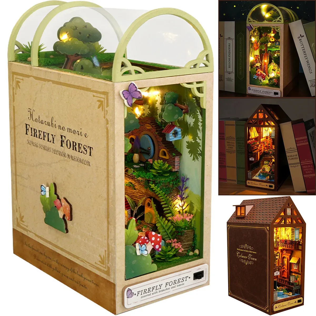 Decoratieve objecten beeldjes DIY Boek k Plankinzet Miniatuur bouwpakketten 3D Houten Boshuizen Boekenplankmontage Boekensteun voor volwassenen Kerstcadeaus 231023