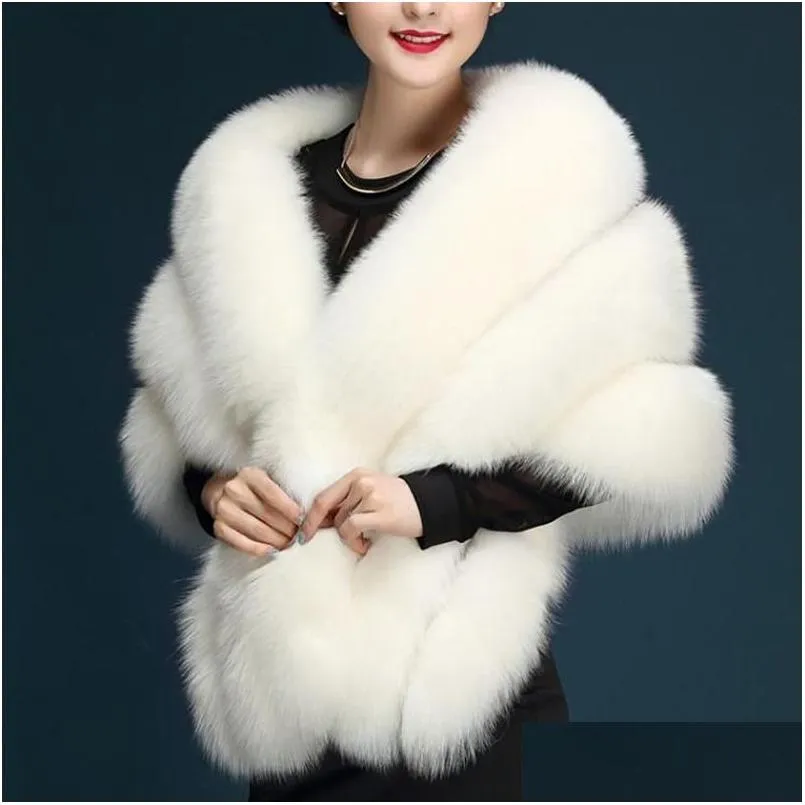 Scarves Winter Women Faux Fur Long Shawl Stole Wrap Shrug Scarf Bridal Wedding Elegant Pashmina Warm Female Waistcoat Cloak Coat Dro Otzqx