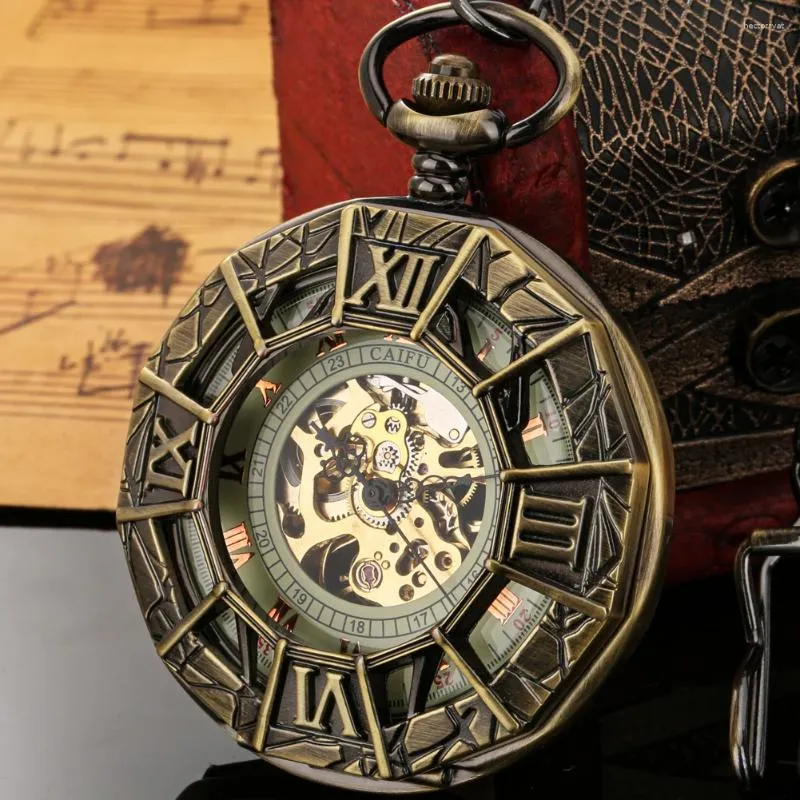 Relógios de bolso vintage bronze numerais romanos manual relógio mecânico masculino presentes antigos legal padrão aranha capa traseira relógio homem