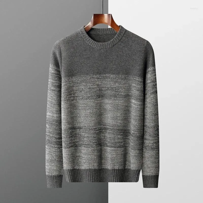 Herrtröjor Autumn/Winter Ull Kallbeständig kläder Sticked Round Neck Contrast Pullover Breatbar textur Blus