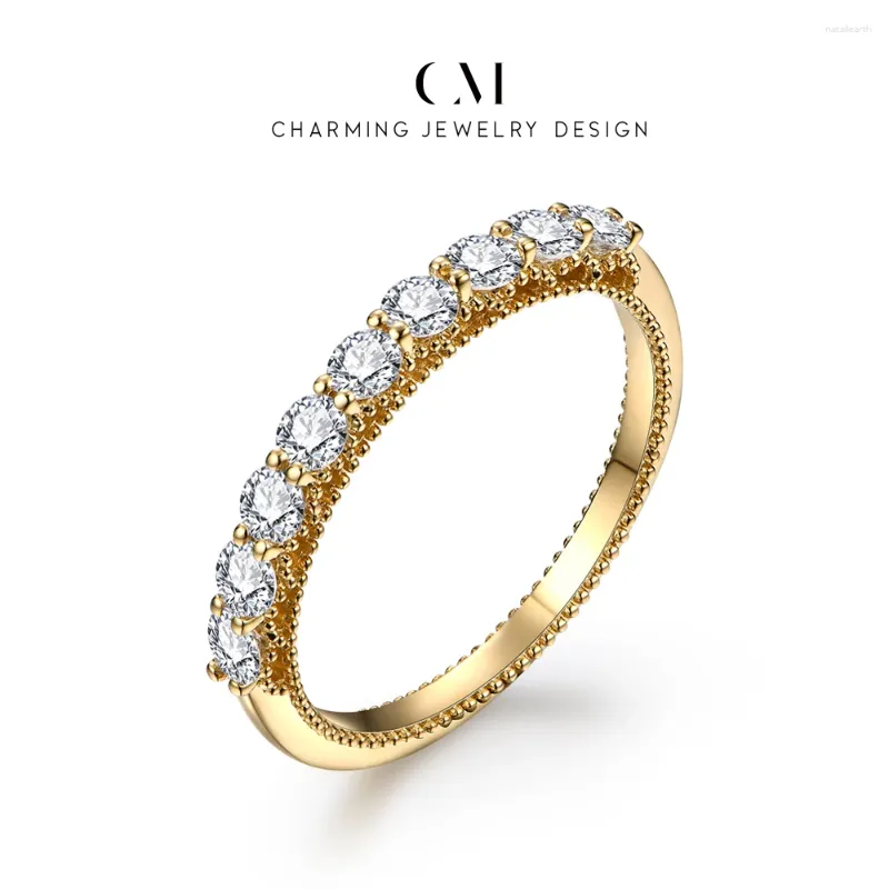Anéis de cluster encantador vvs1 redondo 2.5mm moissanite sólido 18k 14k anel de ouro amarelo para mulheres waterdrop noivado festa de casamento