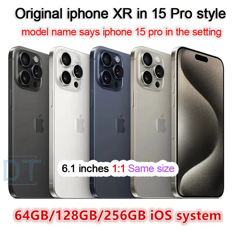 A + Excellent état, iPhone XR débloqué d'origine Covert pour iPhone 15 Pro Téléphone portable avec apparence d'appareil photo 15 Pro 3G RAM 64 Go 128 Go 256 Go ROM Téléphone portable