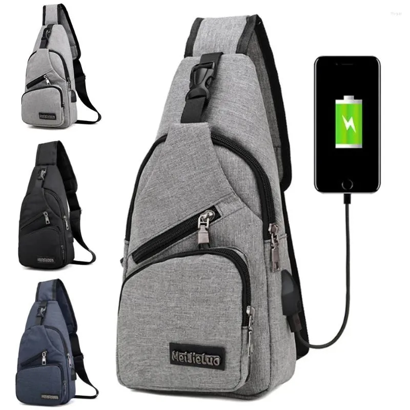 Aufbewahrungstaschen Herren Anti-Diebstahl-Brusttasche Schultertasche für kurze Reisen Messengers Herren-Leder-Sling-Pack USB-Lade-Crossbody-Paket Schule