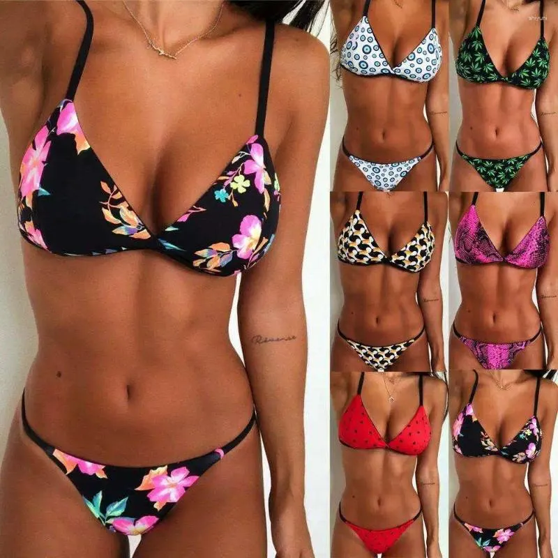 Women's Swimwear Xize Snakeskin Split Swimsuit Female Floral Multi Color Low Waist Bikini