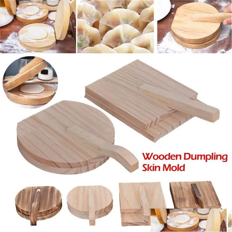 Andra Bakeware Bakeware Tools Wood Manual Dough Press Roller Corn Tortilla Dumpling Skin Bun Mold Kök Bakning Bakande Maker Round OTUWS