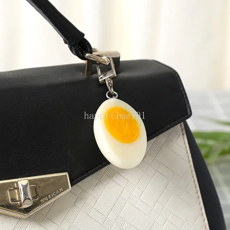 Funny Simulation Egg Food Keychain Keyring For Women Men Gift Creative Boiled Egg Car Key Box Bag Charms Trinket Jewelry