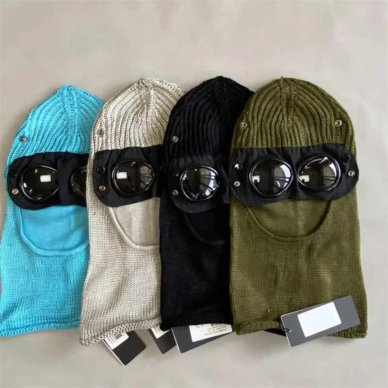 Goggle Balaclava Beanie Herren Designer-Mütze Wolle Strickmützen Winter speichert Wärme Windschutz Totenkopfkappen Schwarz Blau Unisex Goggle Bonnet