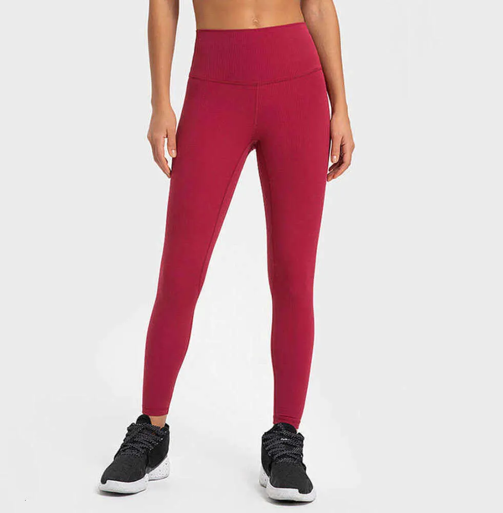 Yoga outfit L-40 com nervuras yoga leggings mulheres cintura alta calças esportivas sem costura esporte femme ginásio leggins treino fitness calças atléticas desgaste 02