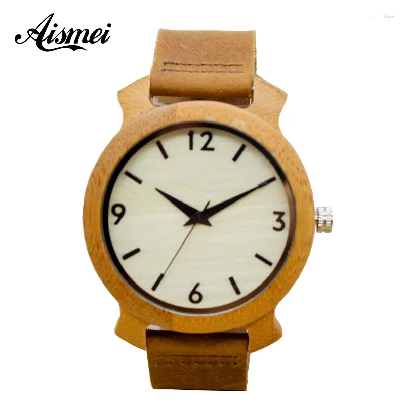 Relógios de pulso 2023 relógios de madeira de bambu para homens e mulheres moda casual pulseira de couro genuíno relógio de pulso masculino relogio presente gota