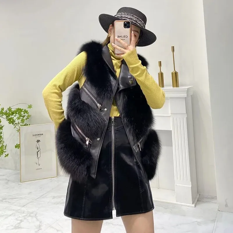 Hot Sale Fashion 50 cm Längd Girl's Real Fox Fur Vest Women's Casual Classic Natural Fox Fur