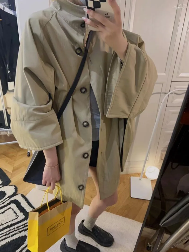 Jaquetas femininas Mulheres Casual Médio Trench Coat Vintage Botão Coreano Lazer Algodão Oversized