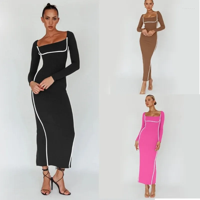 Casual Dresses Women's Cocktail Evening Party Long Sleeve Bodycon Maxi Sexy Fitted Pencil Dress Streetwear Dropship