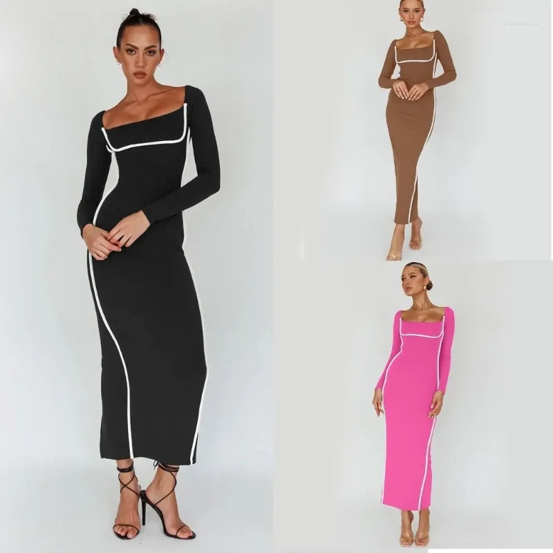 Casual Kleider Damen Cocktail Abend Party Langarm Bodycon Maxi Sexy Tailliertes Bleistiftkleid Streetwear Dropship