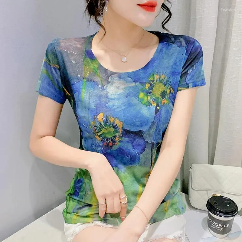 T-shirt da donna 2023 T-shirt stampate 3d Camicia a fiori vegetali Girocollo Harajuku Y2k Streetshirts Donna Vintage Tee Tops