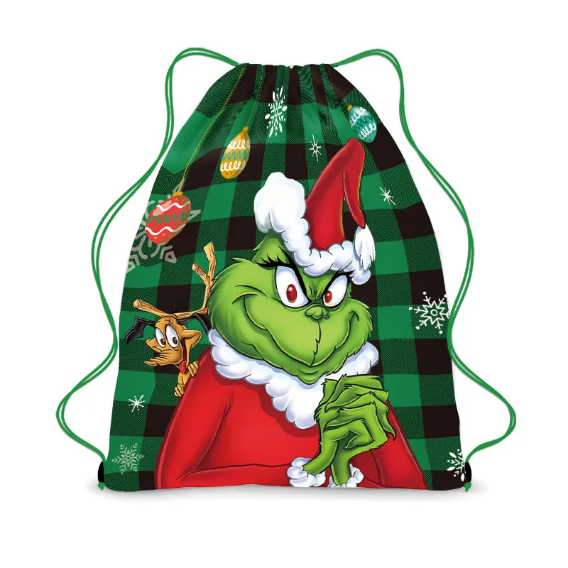 Christmas Drawstring Backpack Gift Bags Xmas Goody Treat Bags Santa Claus Snowman Green Monster Wrapping Gift Bags for Kids Holiday Party Christmas Decorations