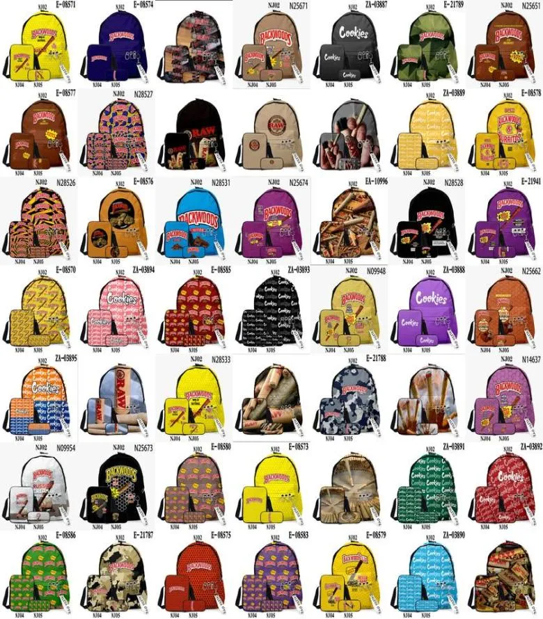 3PCSSet 3D Backwoods Cigar Backpacks Backwood Print Red Olue Proof Unisex Sports vandringsresor för pojkar lila tonåring Knap9800279