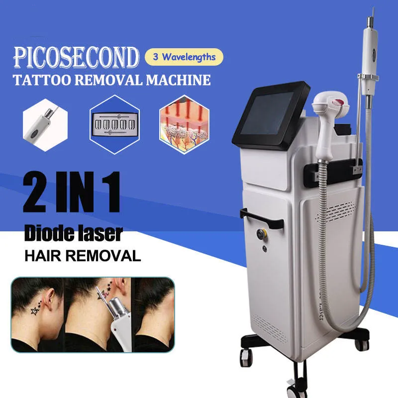 Dernière 755 808 1064nm Diode Laser Removal Hair Titanium Diode Laser Hair Removal Pico Laser Tattoo/Pigment Removal Rajeunissement de la peau 2 en 1 Machine