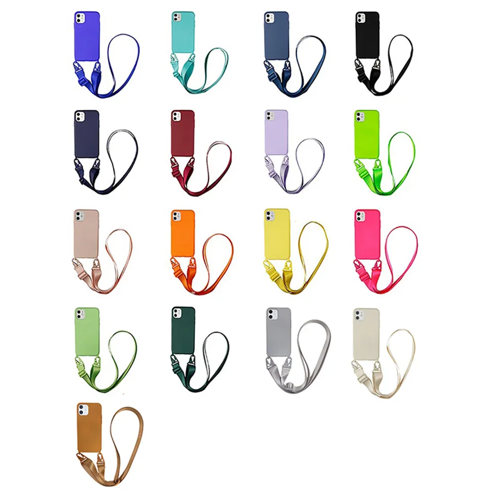 iPhone 15Pro Max 14 13 12 11 Lanyard Liquid Silicone 케이스 커버 로프 로프를위한 크로스 바디 목걸이 홀더 전화 케이스