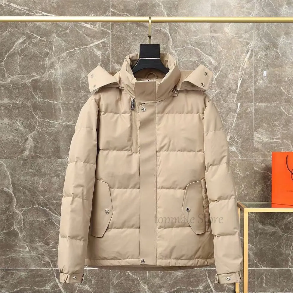 Luxury Khaki Puffer Jacket With Detachable Hood Designer Down Parka