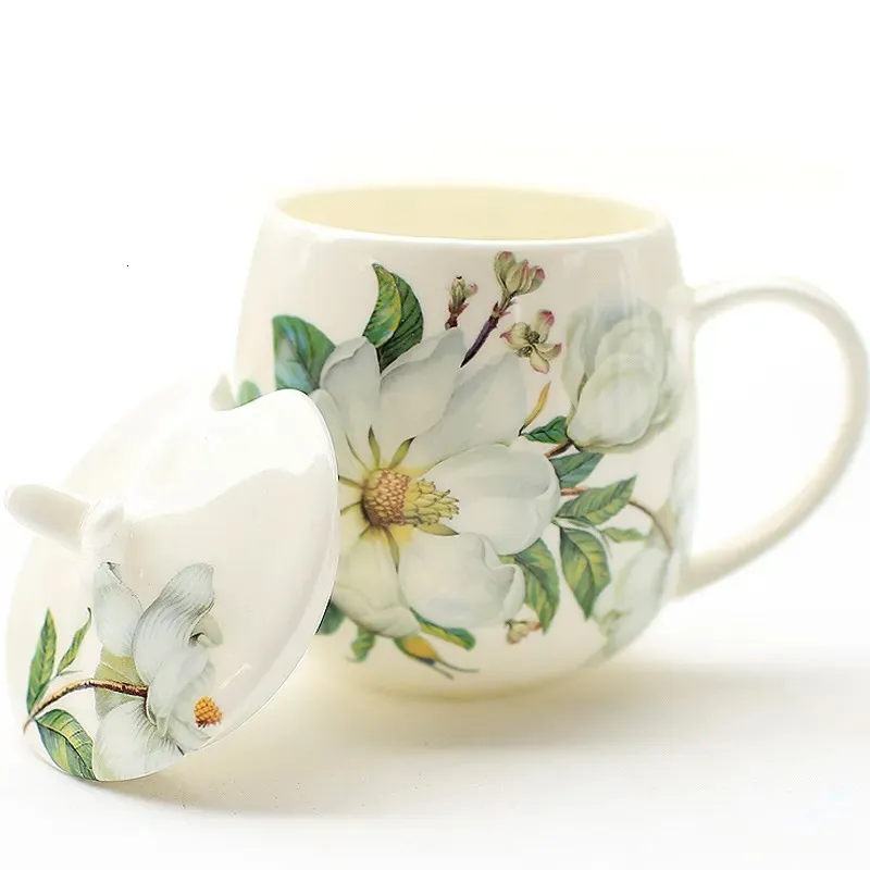 Mugs Bone China Coffee Cup Spoon Set 400 ml Luxury Ceramic Mug Topgrade Porcelain Tea Cafe Party Drinkware 231023