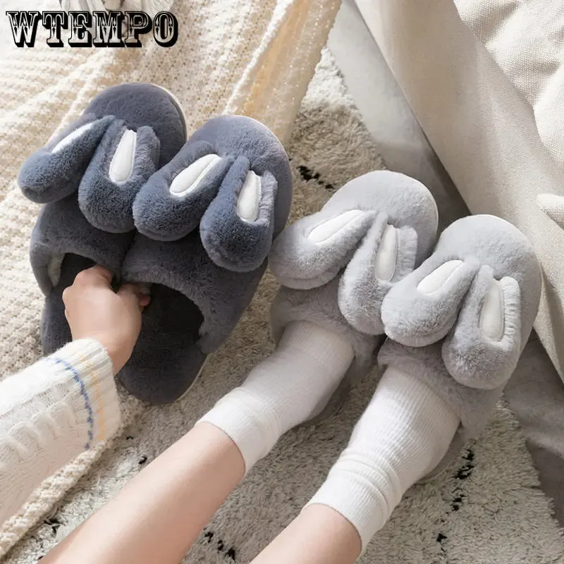 Slippers WTEMPO Women Warm Faux Fur Slippers Cute Rabbit Ear Indoor Slipper Soft Plush Anti-slip Winter Female Home Floor Shoes 231024