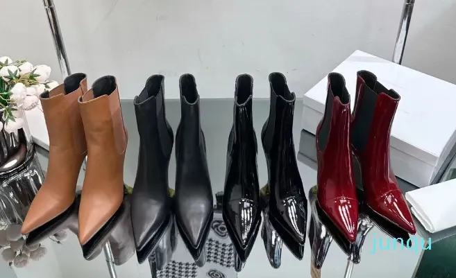 Femmes de luxe Moneta veau bottines à talons hauts concepteur pointu en cuir verni bottines mode