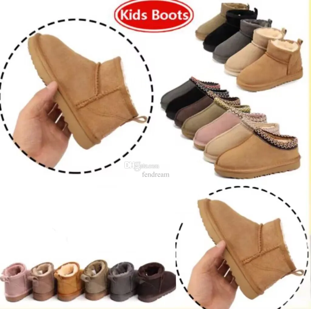 Barnskor Tasman tofflor Australien Ultra Mini Platform Boot för flickor Tazz Slip-On Snow Boots Kid Wool Australie Comfort Winter Designer Shoes Women Booties