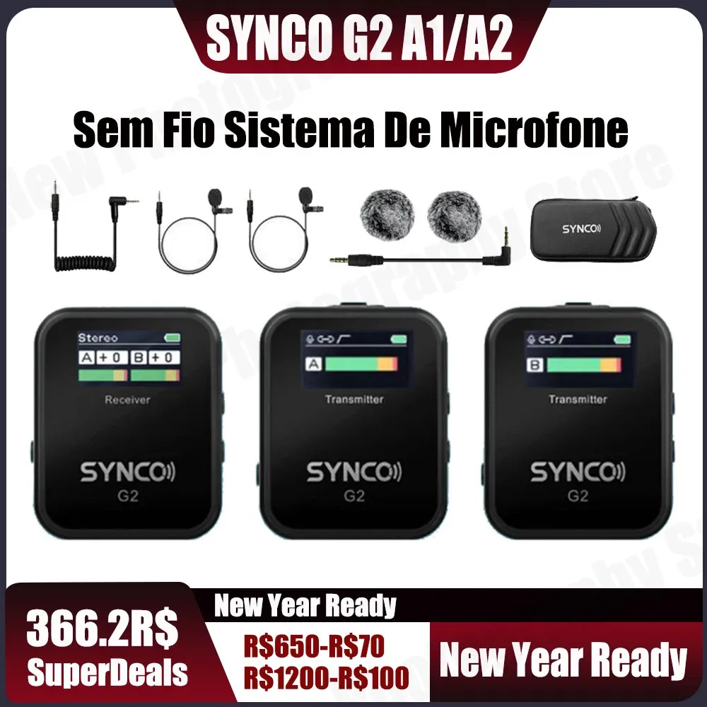 Microphones Synco G2A1 G2A2 G2 A1 A2 Microphone Wireless Lavalier Microfone Mic System för smarttelefonbord DSLR -kamera RealTime Monitoring 231023
