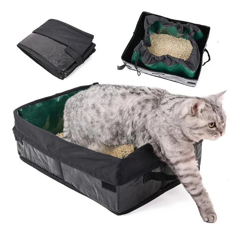 Andra kattleveranser Portable Cat Litter Box Dog Toalett Tray Outdoor Waterproof återanvändbar Travel Oxford Litter Pan för utomhusresor Cat Supplies 231023