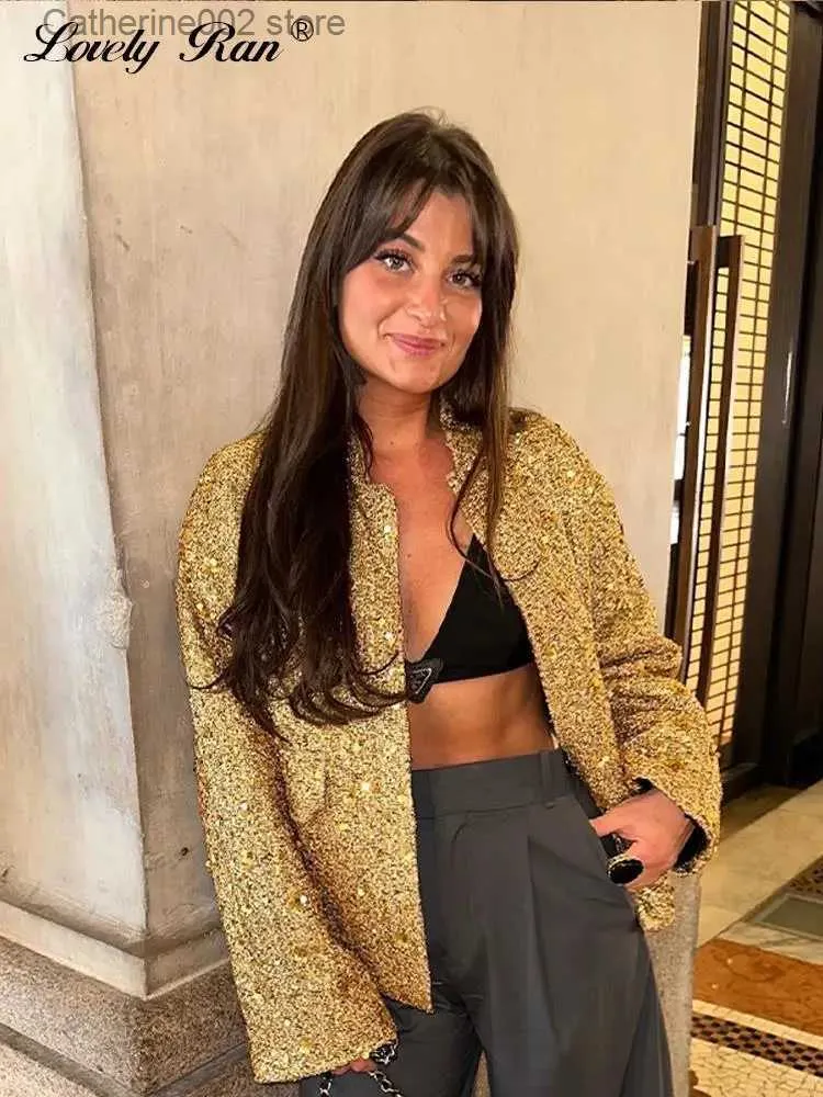 Women's Slim Woven Jacket Long Sleeve Single Breasted Gold