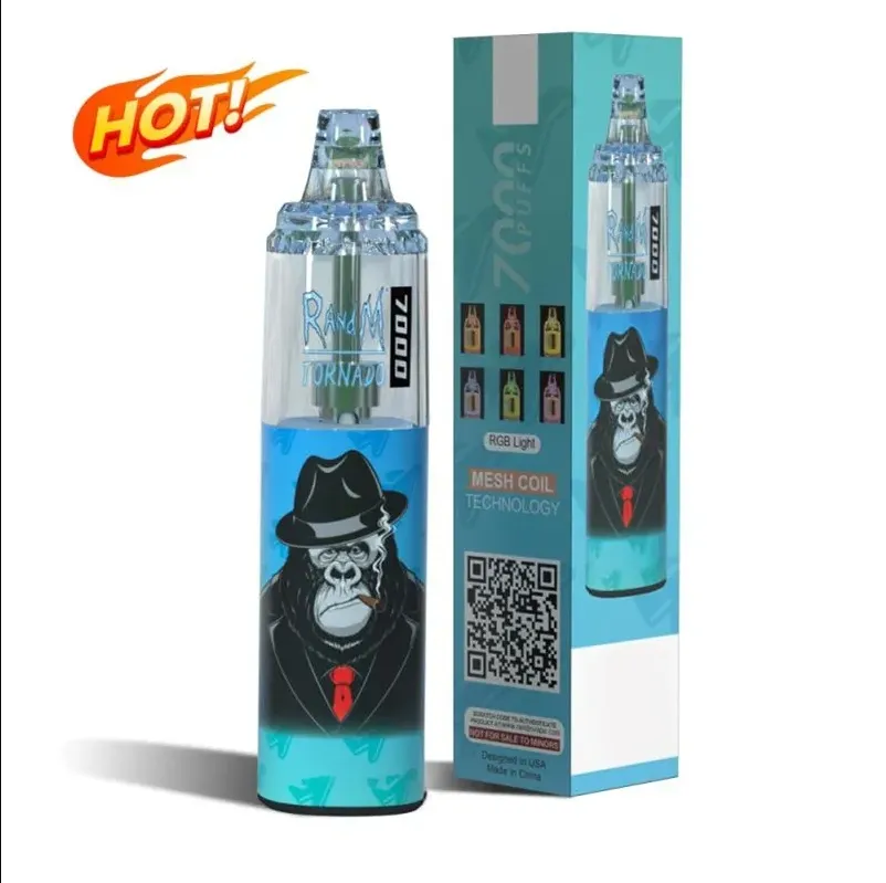 Fumot Original RandM tornado 7000 com Mesh Coil R e M vape com luzes coloridas