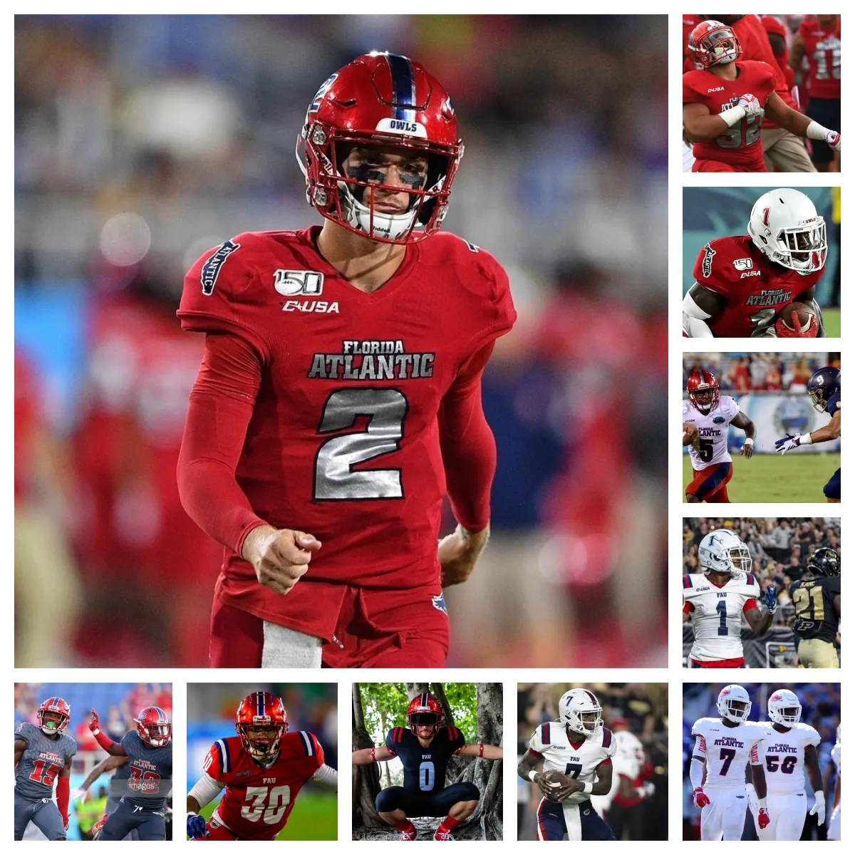 Maillot de football Florida Atlantic Owls 8 Evan Anderson 10 Daniel Richardson 2 Zuberi Mobley 5 Jayden Williams 51 Courtney McBride 13 Darius McClendon