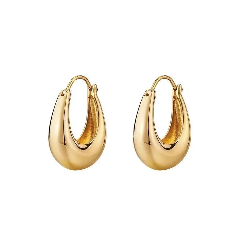 s925 silver needle designer earrings female retro temperament light luxury versatile French plain tide ear gold Fashion Charms