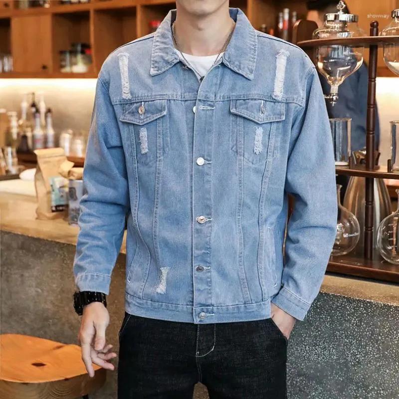 Mens Solid Cotton Denim Casual Jackets For Men With Long Sleeves And ...