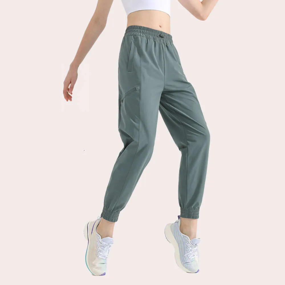 Lu Lu Yoga Lemon Sweatpants Women's Loose Zipper Solid Color Running Pants Pants Pants Thin Training Fitness Pants Fashion Casual Pan Alo Running Athletic