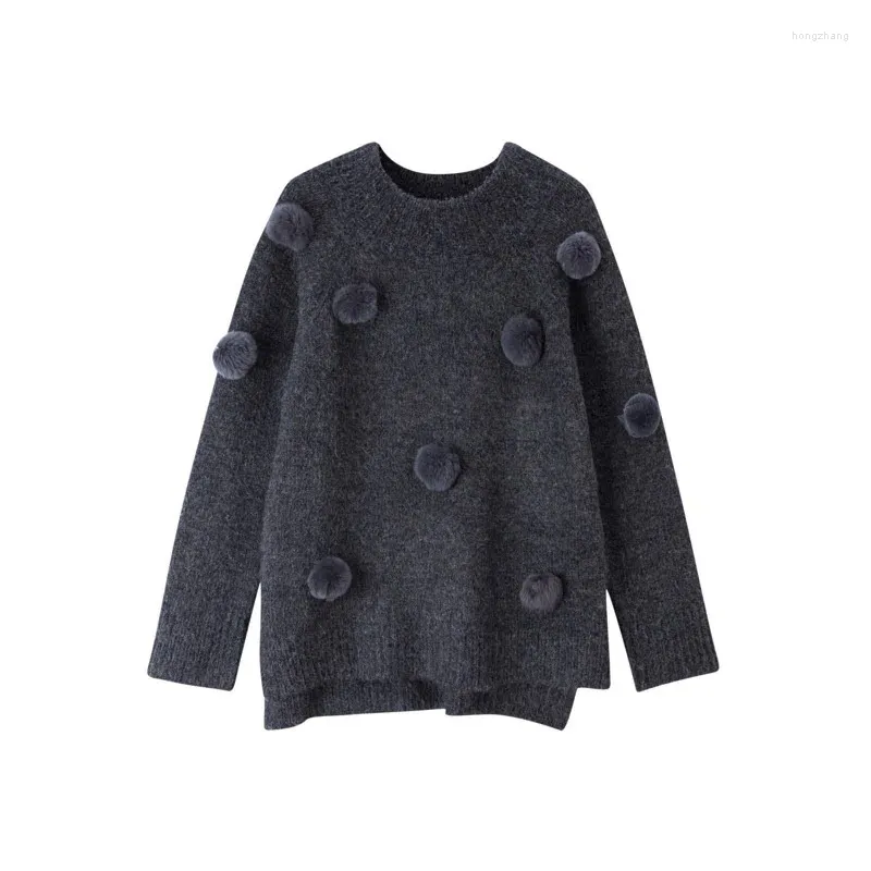 Women's Sweaters ElfStyle Women Rex Hair Bubble Jumper Pullover Top - 2023 Female Wool Blend Knitting Sweater