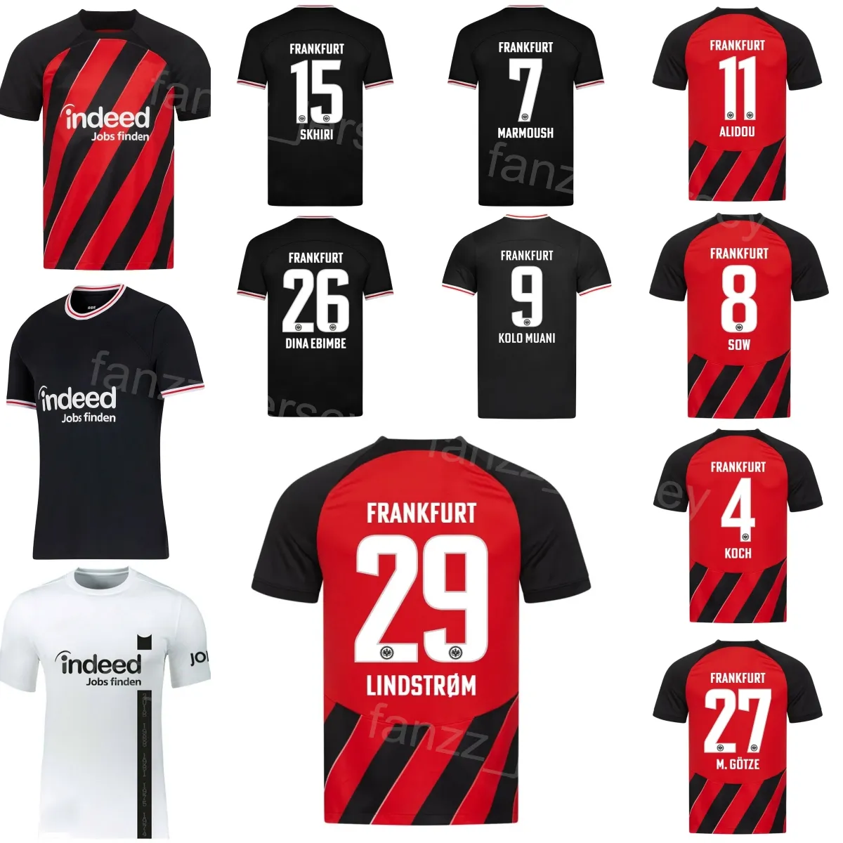 2023–24 Club Eintracht Frankfurt Fußball 26 DINA EBIMBE Trikot 7 MARMOUSH 29 NKOUNKOU 3 PACHO 15 SKHIRI 4 KOCH 1 TRAPP 27 GOTZE 24 BUTA 18 NGANKAM MAX Fußballtrikot-Kits