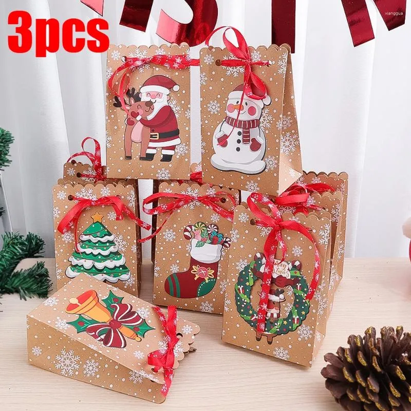 Confezione regalo 3/1 pezzi Sacchetti di carta Kraft di Natale Borsa artigianale con fiocchi di neve Confezione per feste di festival Forniture natalizie per l'anno