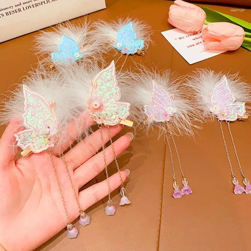 ヘアアクセサリーレディースヘアピン刺繍蝶ぬいぐるみクリップレトロタッセルペンダントバレットヘッドウェアガールズ