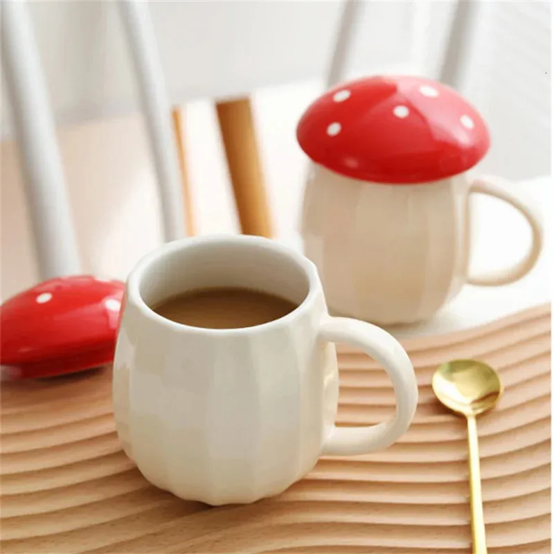 Kupalar sevimli mantar kupa seramik süt kahve fincanı kapak ile ideal doğum günü hediyesi kadınlar için anne içecekware 231023