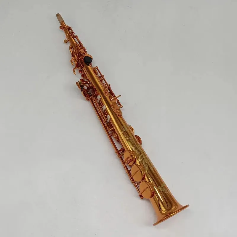 Made in France Brass Straight Soprano Sax Saxophone Bb B Flat Woodwind Instrument Natural Shell Key Carve Pattern 00