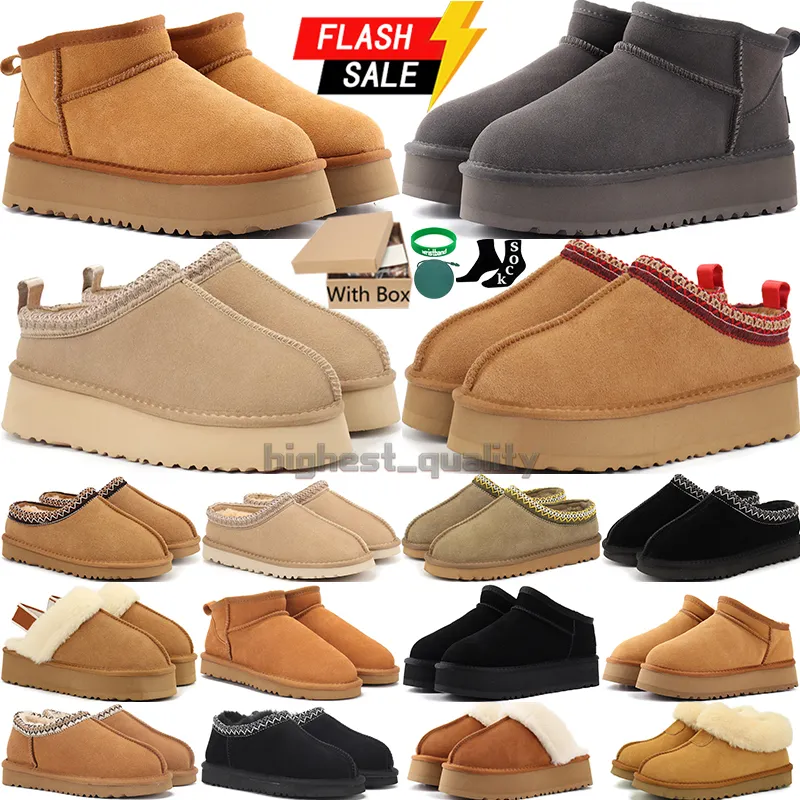 Mulheres Botas De Neve Tasman Chinelos Fuzzy Pele De Castanha