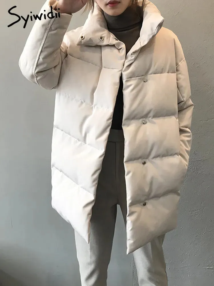 Parkas pour femmes Syiwidii Puffer automne hiver veste femmes 2023 épaissir chaud dames longs manteaux élégant bouton surdimensionné vêtements d'extérieur 231023