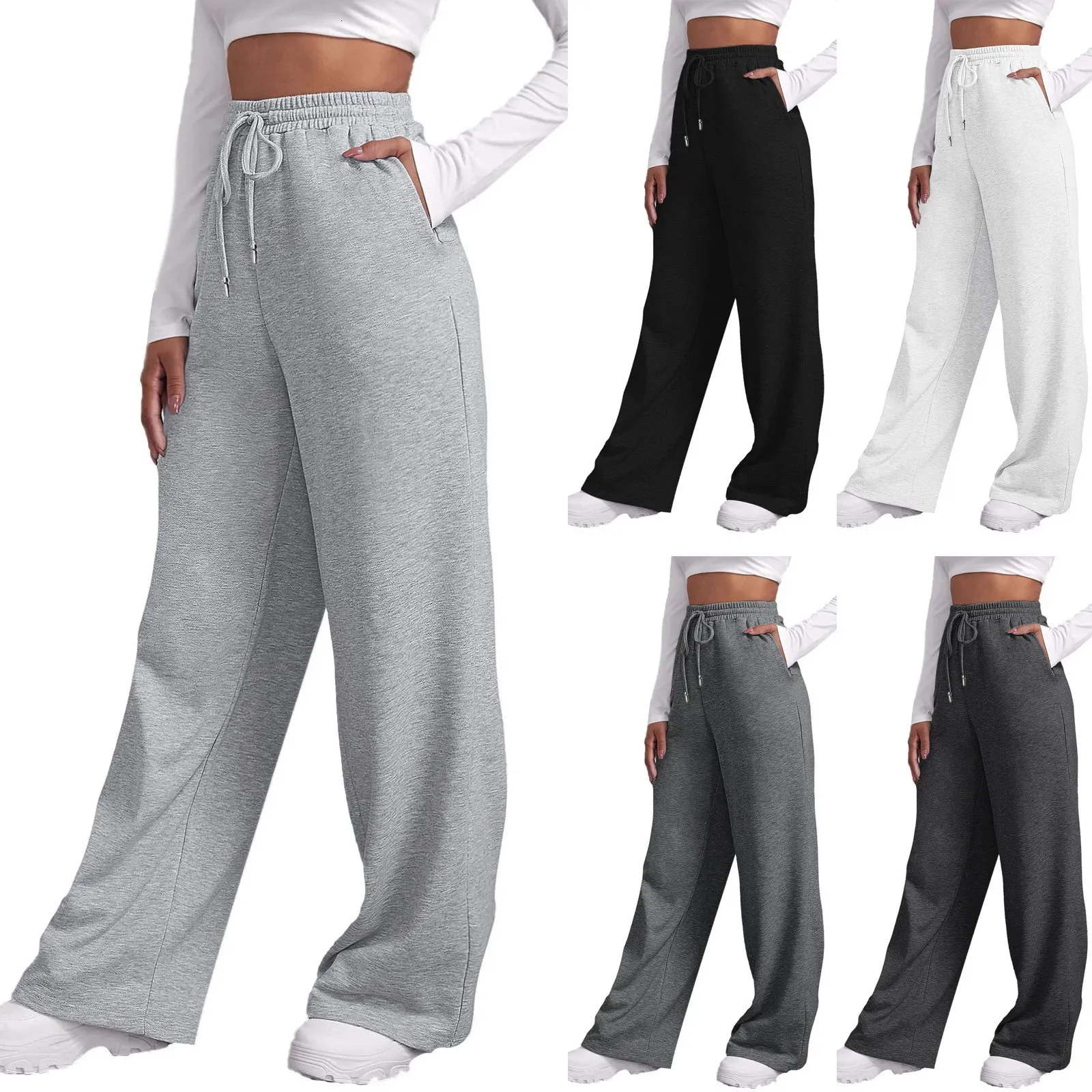 Women's Pants s Wide Leg For WomenS Fleece Lined Sweatpants Straight Bottom All Math Plain Fitness Joggers Travel Basic 231023