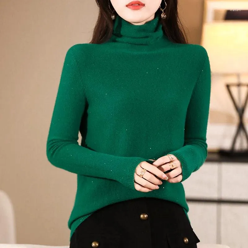 Kobiety swetry Zocept bezproblemowy pullover dla kobiet jesienna zima 2023 Pure wełniane moda cekinowa Koreańska dzianina Turtleeck